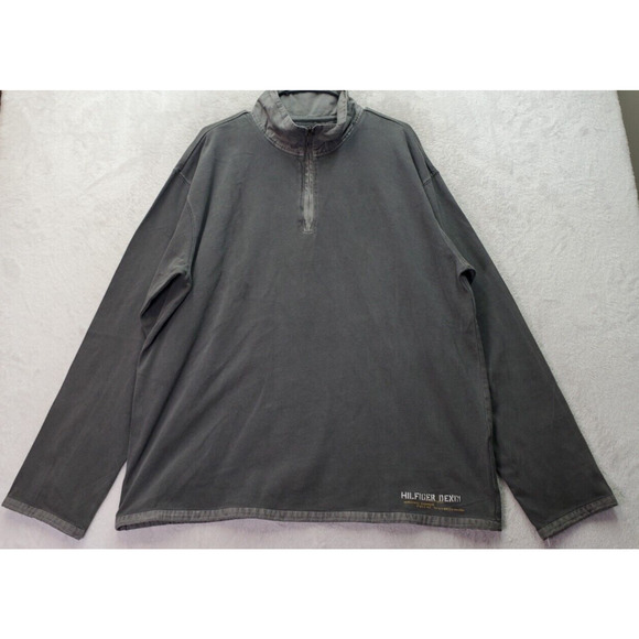 Tommy Hilfiger‎ Sweatshirt Mens Size XL Gray 100% Cotton Long Sleeve Quarter Zip - Picture 1 of 8